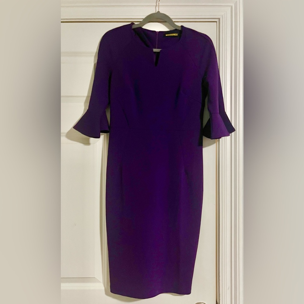 Woosunze purple three quarter midi dress